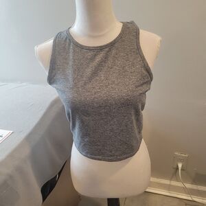 Zobha Tank Top Women's Large Cropped Gray Heather Round Neck Sleeveless Athletic